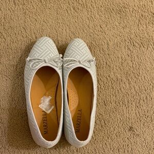 Women's White and Light Blue Ballet Flats